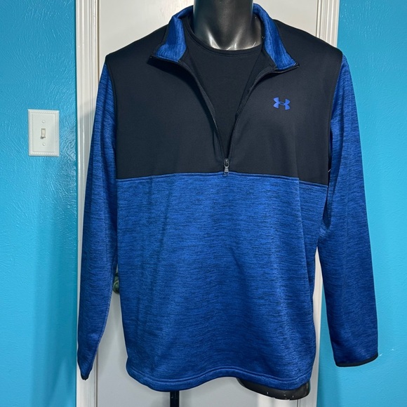 Under Armour Other - Under Armour Black Blue Half zipped fleece lined collared pullover sweater 2XL